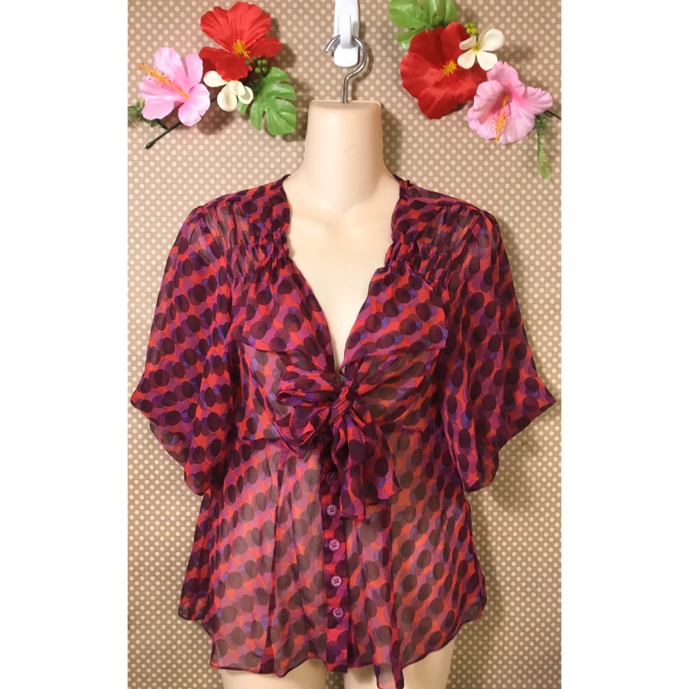 Nanette Lepore silk sheer‎ bow top 6
